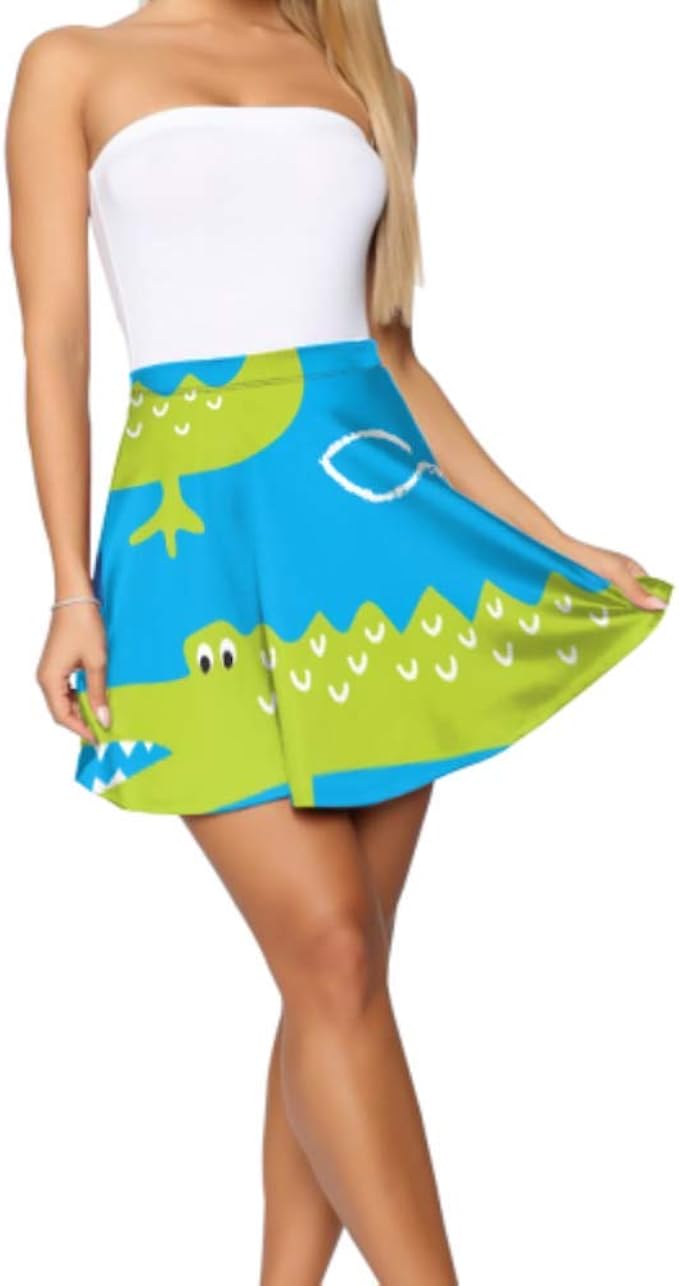 Skater Skirts Women Crocodile Fiercely Funny Crawl Women