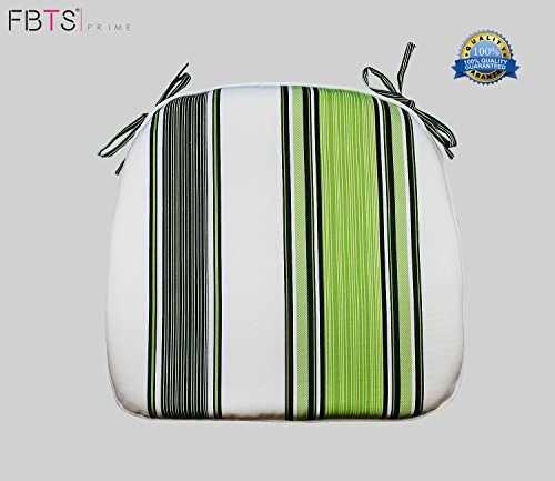 FBTS Prime Chair Cushion 16 x 17 Inches Indoor/Outdoor Seat Pads Square (Set of 2, Green, Stripe ...