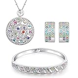 Qianse Circle Pendant Necklace Bangle Bracelet Earrings Fashion Jewelry Set with Preciosa Crystals