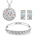 Qianse Circle Pendant Necklace Bangle Bracelet Earrings Fashion Jewelry Set with Preciosa Crystals