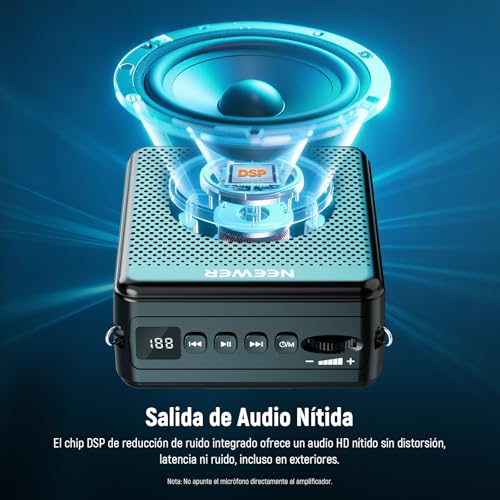NEEWER VA02 Amplificador de Voz con micrófono inalámbrico, Mini USB C portátil, Recargable con cancelación de Ruido, megáfono y micrófono, Juego de 10 Horas, Rango de 15 m para Profesores y guías