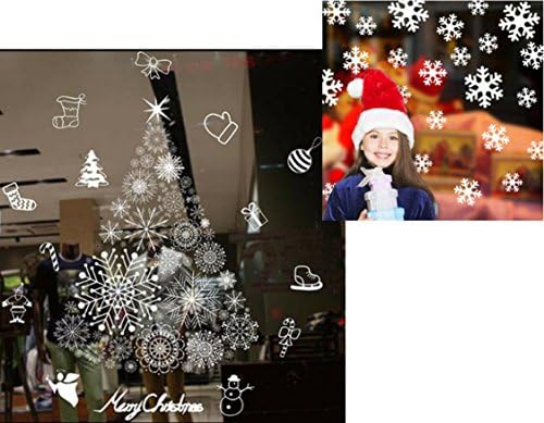 Holiday Christmas Window Clings Snowflakes and Tree Large Decal Set of 2