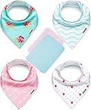 Zoozik Baby Bandana Drool Bibs for Girls 4 Pack of Absorbent Cotton Modern Baby Gift Set - Strawberries Set