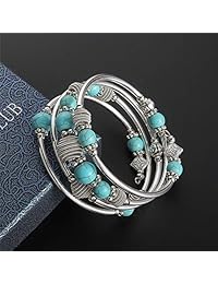 Pulsera de chakras con cuentas de color turquesa, pulsera de moda con metal plateado grueso y cuentas de mala, regalo de cumpleaños para mujeres
