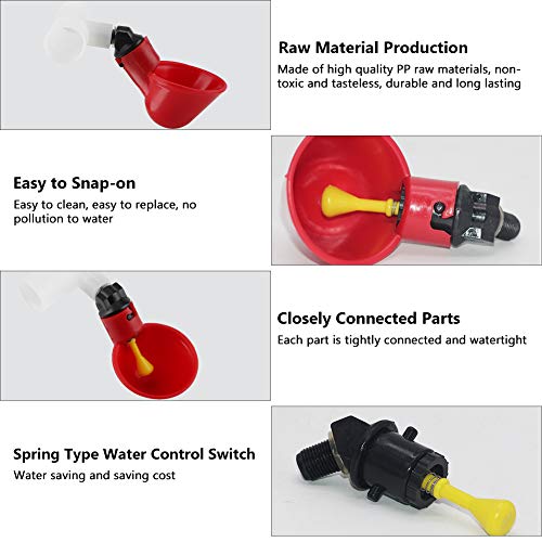 5 Stücke Automatische Kunststoff Chicken Drinker Cups Geflügel Waterer Water Drinking Dispenser Cups Schüsseln Wassertrinker Werkzeug für Vogel Wachtel Taube Huhn Henne(25mm Tube) – Bild 3