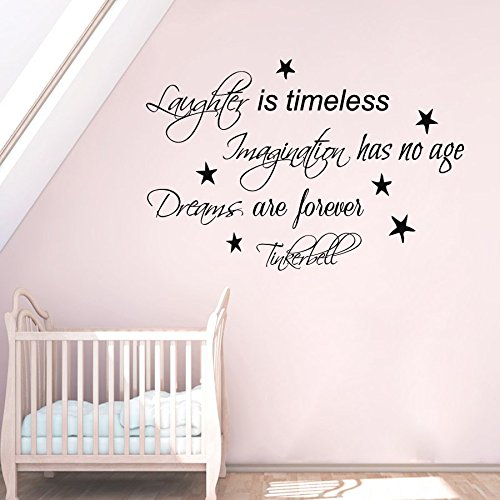 Tinkerbell Wall Decal Quote Laughter Is Timeless Imagination Has No Age Vinyl Decal Sticker Interior Baby Kids Nursery Room D¨¦cor