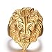 FANSING Mens Jewelry Stainless Steel Gold Lion Head Ring