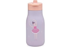 noüka Insulated Stainless Steel Kids Water Bottle | Silicone Straw & Spout | Leak-Proof | BPA-Free | Folding Handle | Fleur t