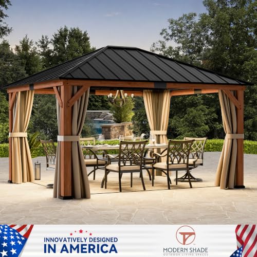Modern Shade 12x14 Cedar Wood Gazebo with Galvanized Steel Roof, Curtains & Mosquito Net image 25