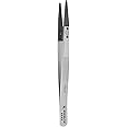 Excelta 179D-RT Straight Replaceable Copolymer Tip Tweezers, 0.08” x 0.025” Tip Size, ESD Safe, Temperature Resistant to 195°F, Neverust Stainless Steel w/2 Tips and 2 Screws, Swiss Made, Superior
