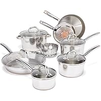 T-fal C836SD Ultimate Stainless Steel Copper-Bottom Heavy Gauge Multi-Layer Base Cookware Set, 13-Piece, Silver