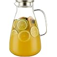 Purefold Glass Pitcher with Lid, Large Iced Tea Water Pitcher, Easy Clean Heat Resistant Borosilicate Glass Jug with Stainless Steel Lid for Juice, Milk, Cold or Hot Beverages - 100oz