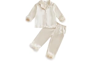 Multitrust Baby Girls Boys Silk Pajamas Set Solid Long Sleeve Button Down Shirts Tops and Pants Infant Satin Pj Lounge Sets