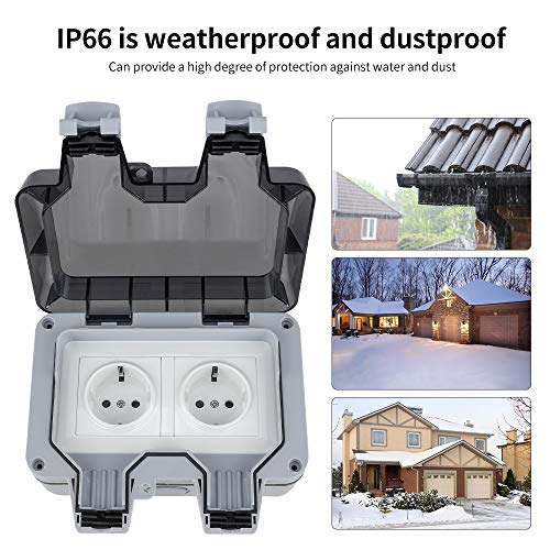 Außensteckdose Aufputz 2fach,Komake Wandsteckdose für Außenbereich, IP66 Wetterfest Staubdicht Steckdose,Outdoor… – Bild 5