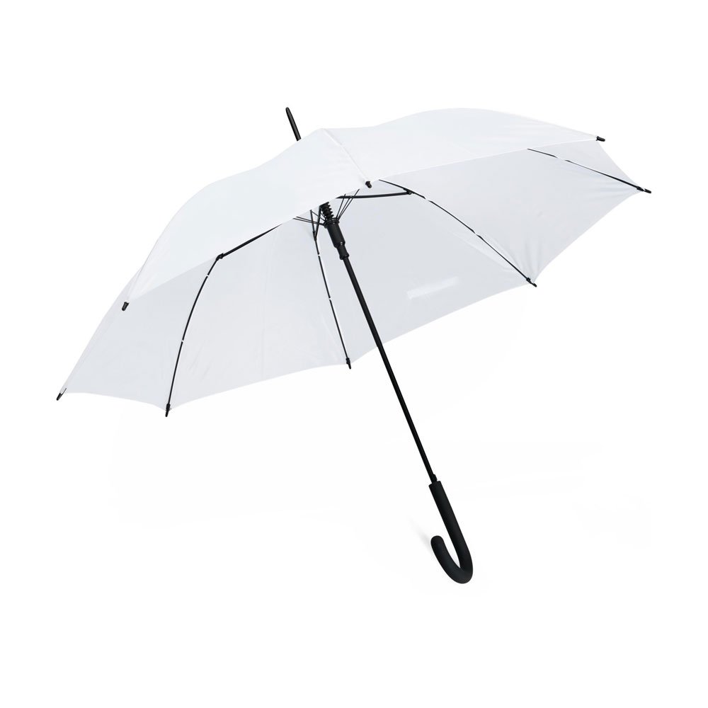 eBuyGB Automatic Windproof Long Umbrella with Black Rubber Crook Handle Walking Rain Stick Umbrella, Umbrella Windproof Strong - White 41.5 Inch / 105cm Span 87cm Length