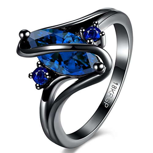 Jewelry Created Sapphire Tungsten Stainless Steel Bands Ring Black Gold Plated Cubic Zirconia Christmas Engagement Wedding Best Friend Rings for Womens Size 8
