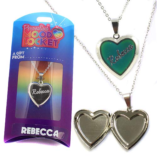 REBECCA PERSONALISED HEART SHAPED NAMED MOOD LOCKET FUN GIFT PRESENT