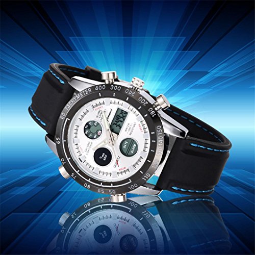 Gotd Sport Watch Luxury Double Display Cold Light Electronic Waterproof Watches Gifts Alarm function. Date and Time. Stopwatch timing. Luminous display. Long-life battery. (White)