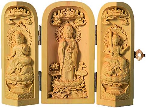 Amazon 仏像 三開仏 観音像 文殊菩薩 観音菩薩 普賢菩薩 木彫り ミニ 仏壇 仏箱 仏龕 置物 高さ10cm 巾13cm 奥行5 5cm 繁樓藝雕 Thechanger 仏間 神道用掛軸 表装 オンライン通販