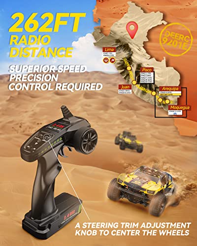 DEERC 9201E 1:10 Large Remote Control Truck with Lights, Fast Short Course RC Car, 48 km/h 4x4 Off-Road Hobby Grade Toy Monster Crawler Electric Vehicle with 2 Rechargeable Batteries for Adult Kid