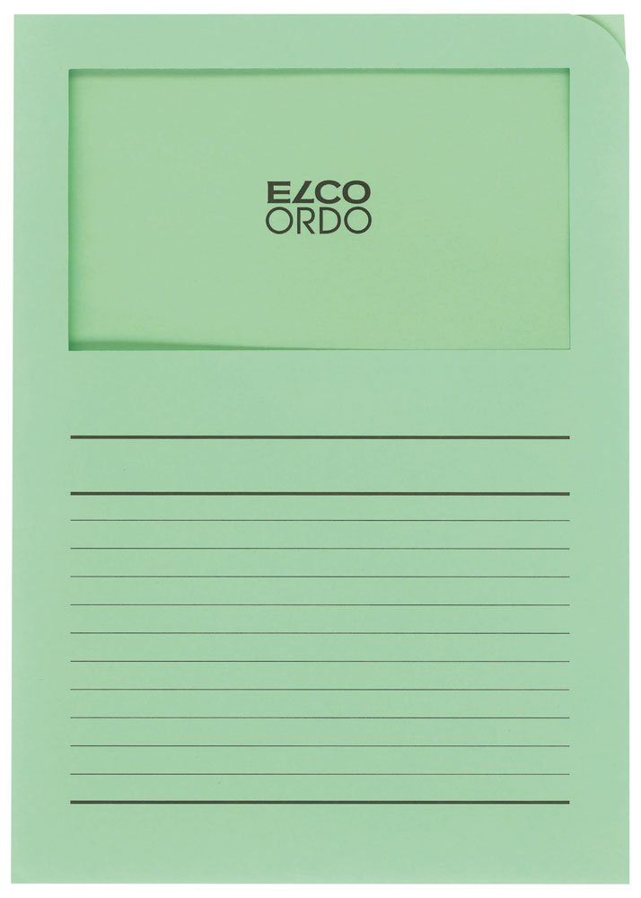 ELCO Ordo Classico 220x310 mm 120GSM Paper Folder with Printing and 180x100 mm Window (Box of 100) - Green