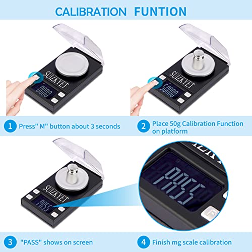 Ultra-High Precision Milligram Scale 50g X 0.001g, MG Reloading Scale with 50g Calibration Weight, Small Pocket Powder Scale for Jewelry Gold Herb 6 Units Coversion and Bright LCD Display