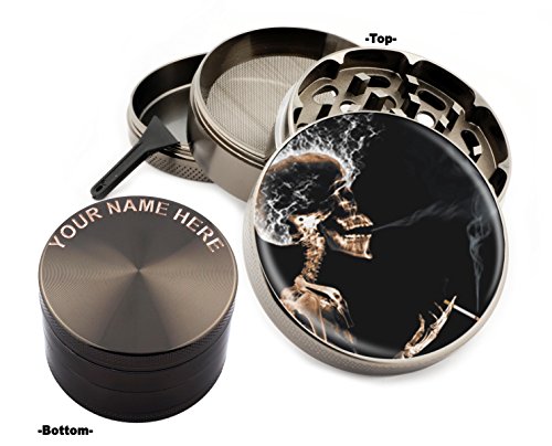 Smoking Skull Design Large Size Zinc Grinder With Your Name FREE - Gift Pack Item # 111315-88