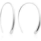 Desnuage Handmade Pull Through Earrings 925 Sterling Silver Hypoallergenic Hoop Threader Drop Dangle Earrings for Women Trendy Fashion- Silver & Gold