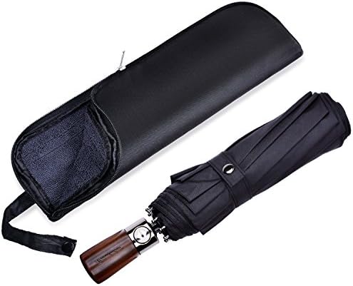 Blueshadow Travel Umbrella, Fast Drying Windproof Umbrella, Reinforced Windproof Frame, Auto Open & Close, Real Wood Handle for Easy Carry