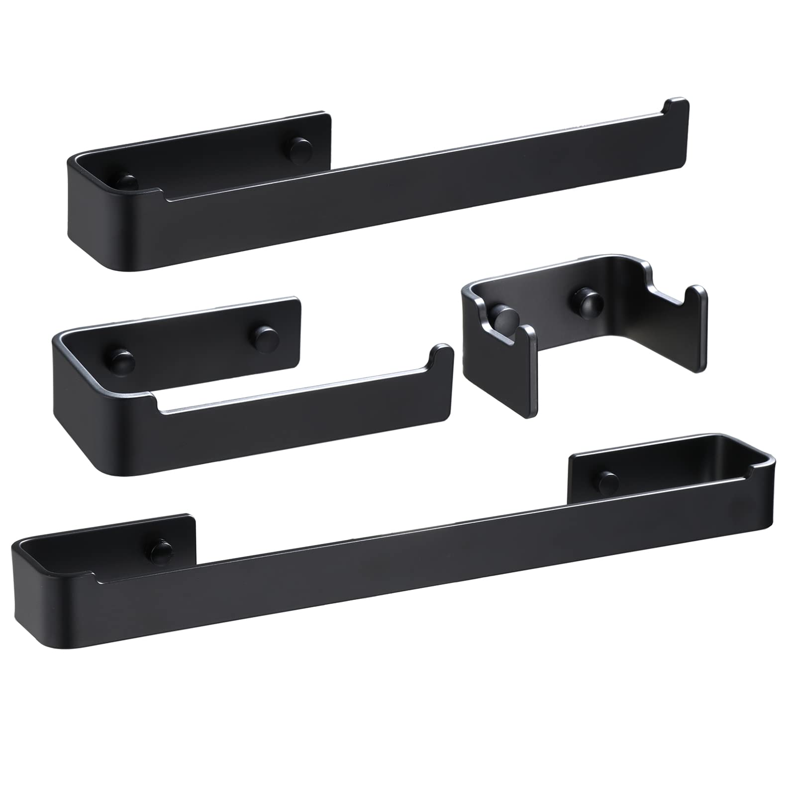 Bathroom Accessory Set, NEWRAIN Towel Holder for Bathrooms, Hand Towel Holder Toilet Paper Holder Coat hooks,4-Piece Bathroom Accessories Set Black