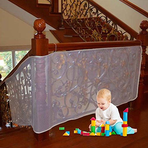 Luerme 10Ft Child Safety Rail Net Outdoor Balcony & Stairway Deck Railing Safety Net Banister Stair Net Child Pet Toy Safety Stairs Protector Kid Safe Guard (White)