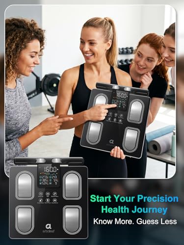 Arboleaf Smart Scale with Handle Display - 8-Electrode Body Pod Fat Scale, 50+ Metrics (BMI, Muscle, Visceral Fat), Bluetooth Scale for Body Weight, Unlimited Users, Home & Gym 400lbs, Black