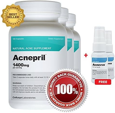 Acnepril 3 Pack and 2 Acnevva - Best Acne Pills and Spot Treatment Serum - Best New Acne Supplement by Cellusyn