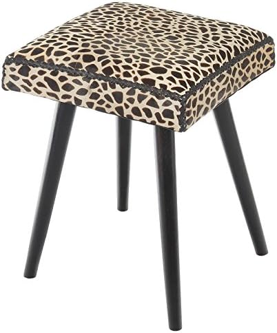 Safari Cow Hide & Mahogany Vanity Stool, Leopard Print