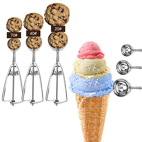 Anleolife Stainless 18/8 Ice Cream Scoops Cookies Scoopers Melon Baller Cupcake Top Maker Set of 3, for Candy Dough Batter, LIFETIME Guarantee - Thumbnail 2