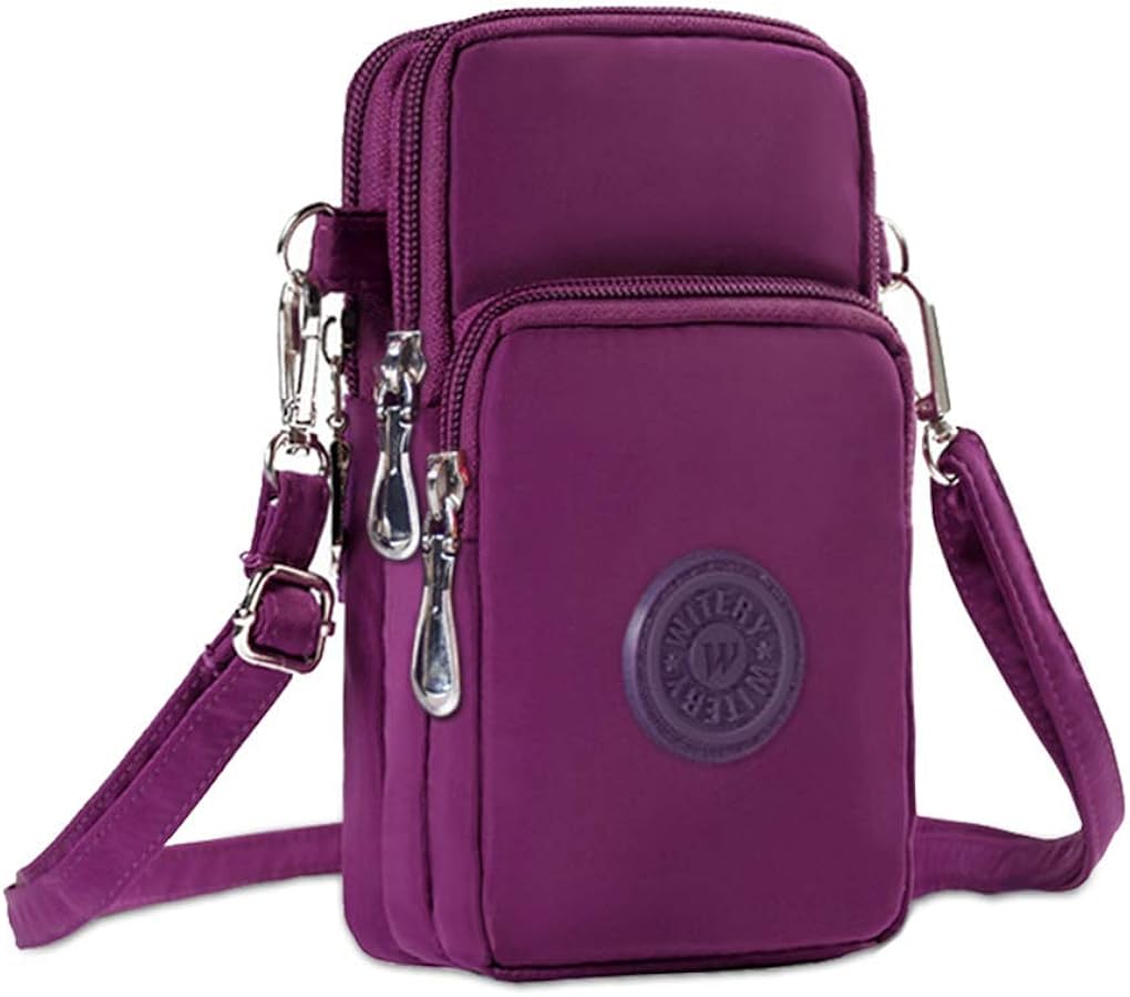 LassZone Women Crossbody Phone Bag Waterproof Nylon Crossbody Shoulder Bag Mobile Phone Purse Wallet Wristlet Small Handbags with 3 Zipper Pockets and Adjustable Strap