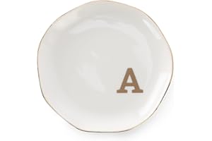 VINCOMIC Initials Ring Dish Jewery Tray with Personalized A-Monogrammed Gifts Wedding Engagement for Women Friends sister,Ceramic White