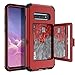 WeLoveCase for S10 Plus Wallet Case Defender Wallet Card Holder Cover with Hidden Mirror Three Layer Shockproof Heavy Duty Protection All-Round Armor Protective Case for Samsung Galaxy S10+ Plus Red