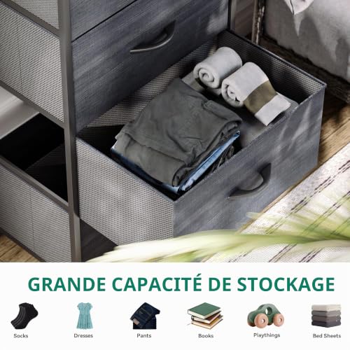 YITAHOME 4 Drawer Fabric Chest of Drawers Bedroom Storage Cabinet, Metal Frame, for Bedroom, Living Room, Black Wood Grain