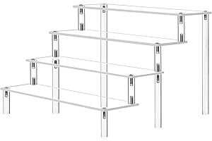 Acrylic Stand, 4-Tier Clear Acrylic Display Riser Stand, Rectangular Tiered Shelf for Figures, Cupcakes, Cosmetics, Perfume, 