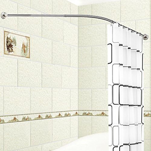 Stretchable L Shaped Bathtub Corner Shower Curtain Rod Rack 304 Stainless Steel Material Installation by Drill Hole 27.5-39.3 27.5-39.3 inches