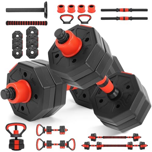 Halteres, 10KG Kit Halteres com Kettlebell, 6 em 1 Alteres para Musculação, Halter, Pesos para Exercícios em Casa, Kit Alteres para Musculação, Regulavel peso Academia Dumbbell