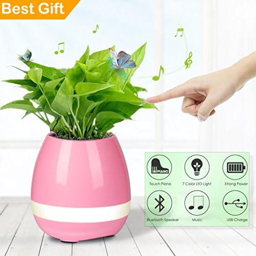Music Flower Pot Bluetooth Wireless Speaker Night Light USB Charger Smart Round Cute Plant Pots Blue Pink White Blue Indoor（No Plant） (Pink)