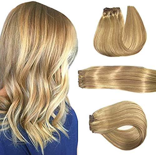 PoleStar 70 Gram Clip in Hair Human Hair Extensions 7 Pieces Silky Straight Weft Remy Virgin Hair, 2Colors, 27/613, 24inch