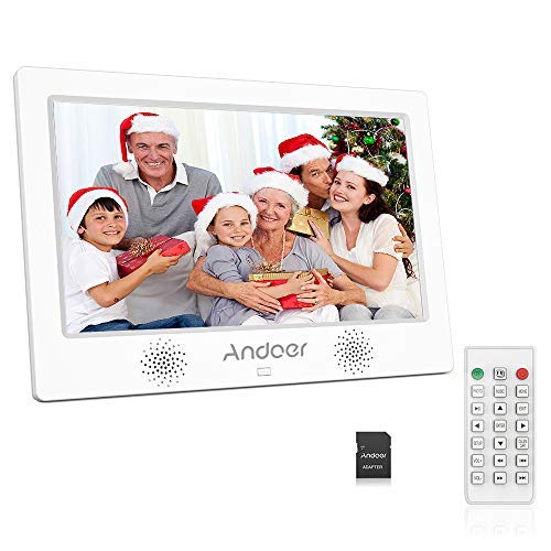 Andoer 10.1 Inch Digital Picture Photo Frame Include 8GB SD Card 1024X600 Resolution Digital Frame 16:9 Screen with Remote control Calendar, Support 1080P Video, USB SD Card Slots and Music