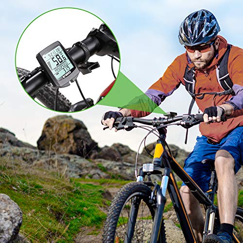 ENKEEO Bike Computer Wireless Bicycle Speedometer Waterproof Odometer with LCD Backlight, 5 Language Displays, Auto Power On/Off Systems, Current/AVG/MAX Speed Tracking, Multi Function for Cycling