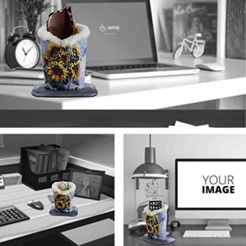 PG6 Plush Lined Eyeglasses Holder Stand Case Protective Glasses Case for Desks, Sunflower