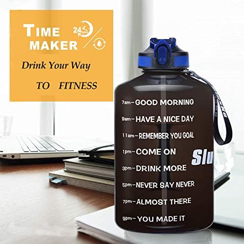 Reusable water bottle with time markers, encouraging hydration throughout the day.