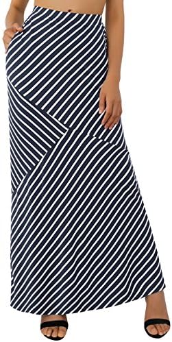 WAJAT Long Skirt for Women, Women's Color Block High Waist Long Maxi Skirt Blue Striped 2XL