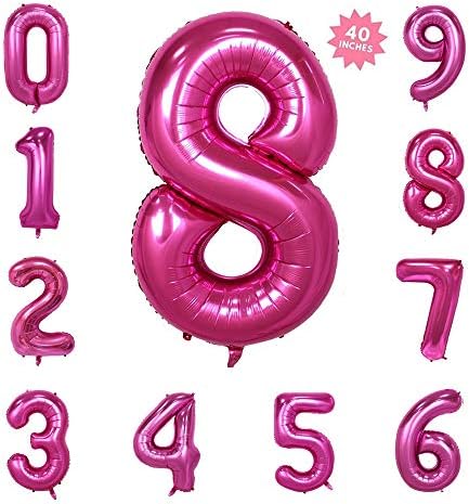 40 Inch Pink Jumbo Digital Number Balloons 8 Huge Giant Balloons Foil Mylar Balloons for Birthday Party,Wedding, Bridal Shower Engagement Photo Shoot, Anniversary